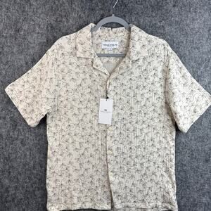 Thomas Sterling Men's Cotton Short Sleeve Button‎ Up Shirt Size Small Beige
